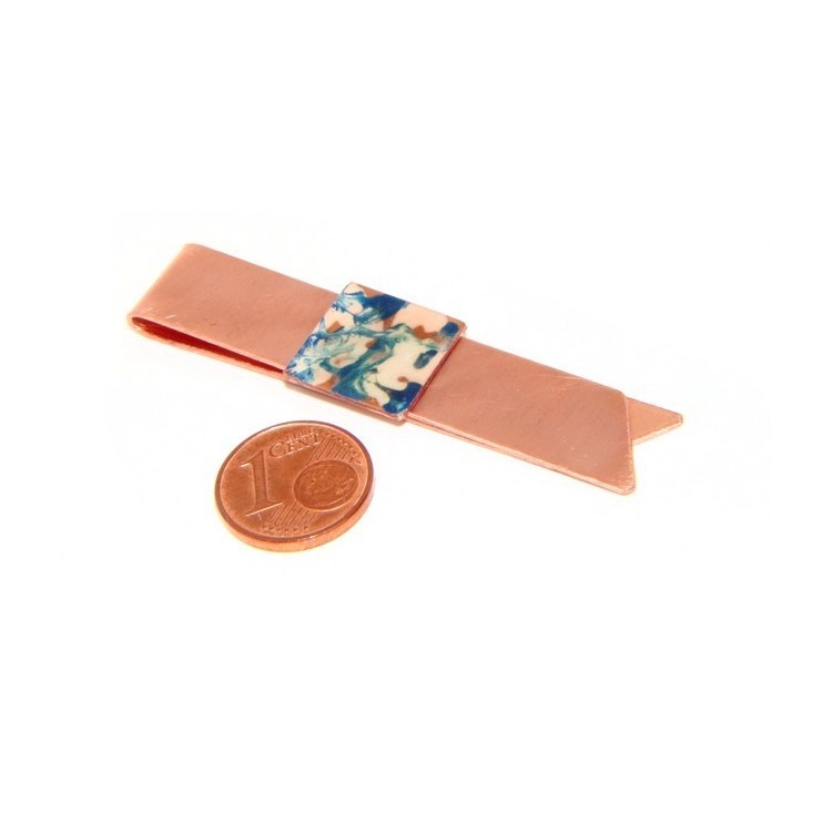 RMB|Money Clip stops NALBORI ® made of hypoallergenic copper for man with blue & cream enamel