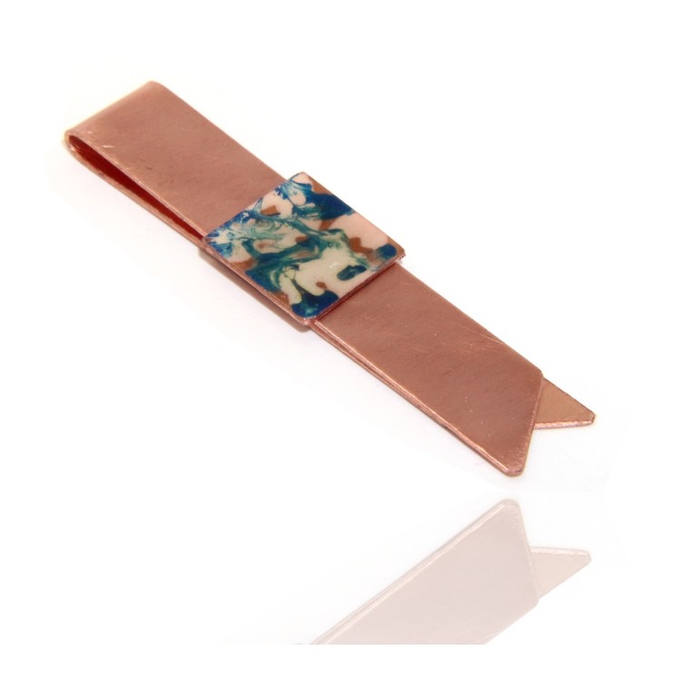 RMB|Money Clip stops NALBORI ® made of hypoallergenic copper for man with blue & cream enamel
