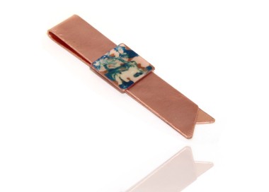 RMB|Money Clip stops NALBORI ® made of hypoallergenic copper for man with blue & cream enamel