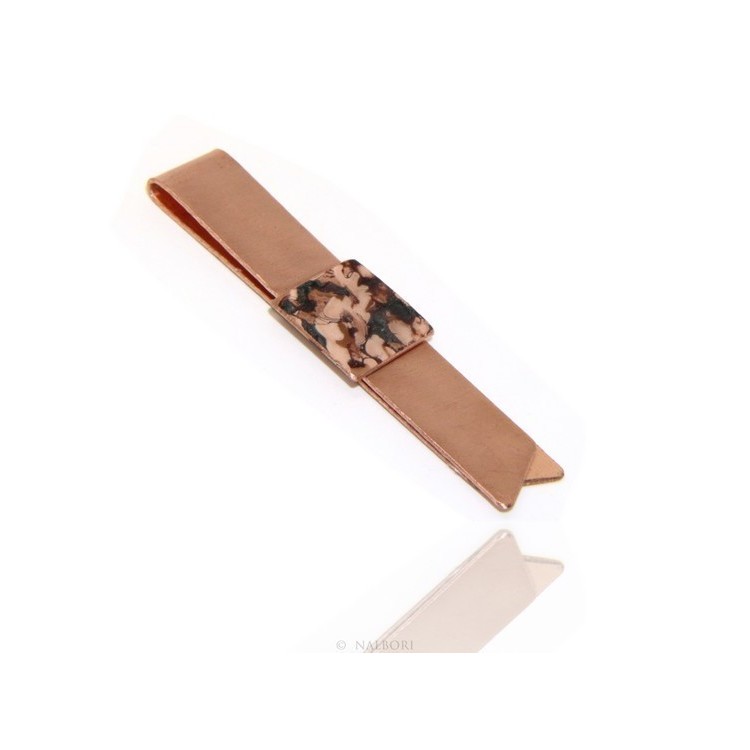 RMB|Money Clip stops NALBORI ® made of hypoallergenic copper for man with brown & cream enamel