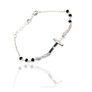 RMB|Rosary bracelet male female 925 convex cross and black crystal. Measure 16.50 - 19.00