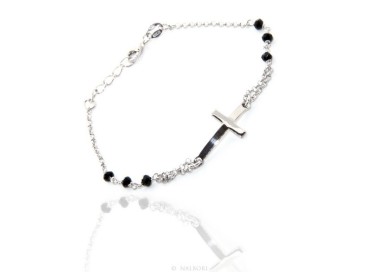 RMB|Rosary bracelet male female 925 convex cross and black crystal. Measure 16.50 - 19.00