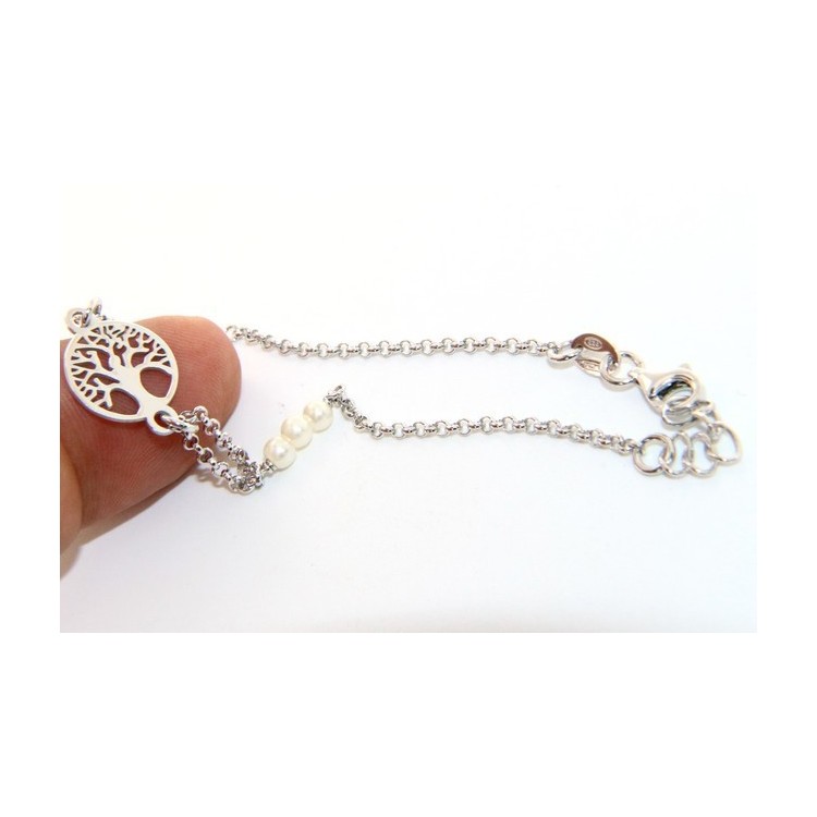RMB|Bracciale albero della vita argento 925 perle bianche 16,50-19,00 cm