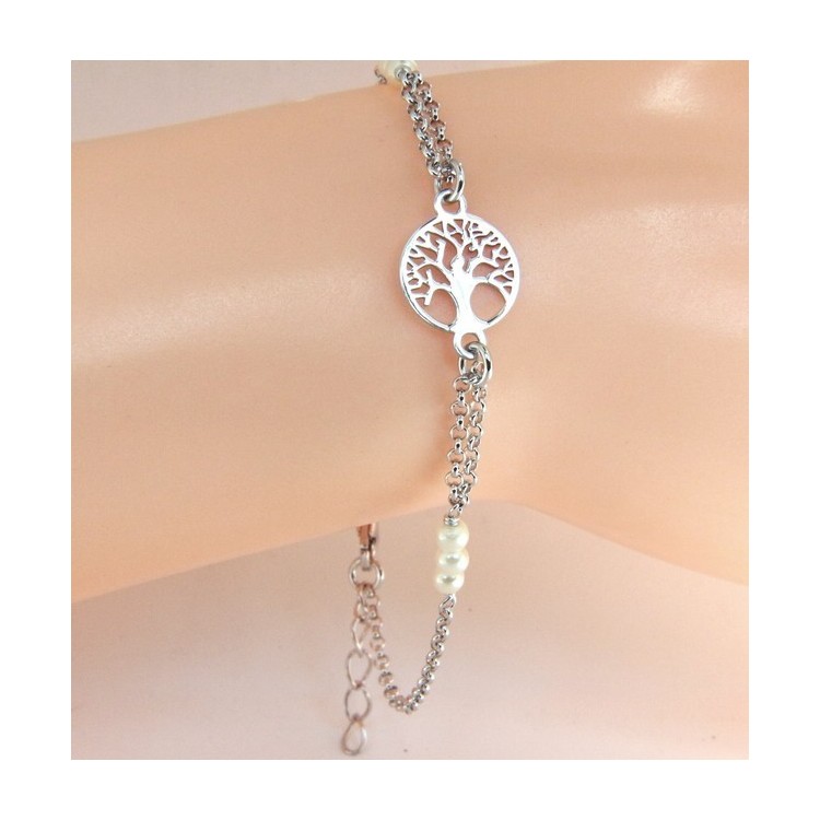 RMB|Bracciale albero della vita argento 925 perle bianche 16,50-19,00 cm