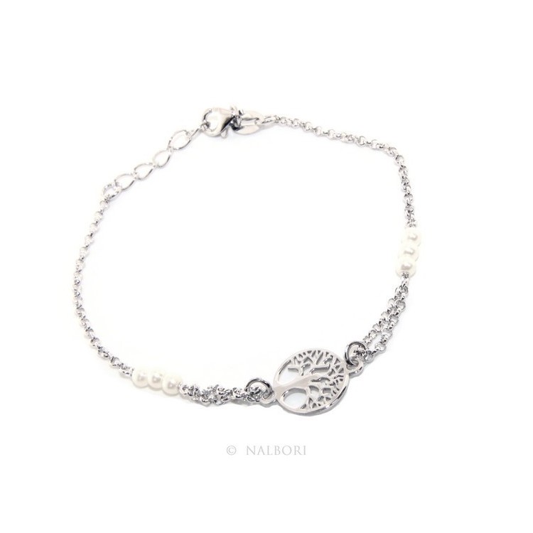 RMB|Bracciale albero della vita argento 925 perle bianche 16,50-19,00 cm