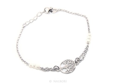 RMB|Bracciale albero della vita argento 925 perle bianche 16,50-19,00 cm