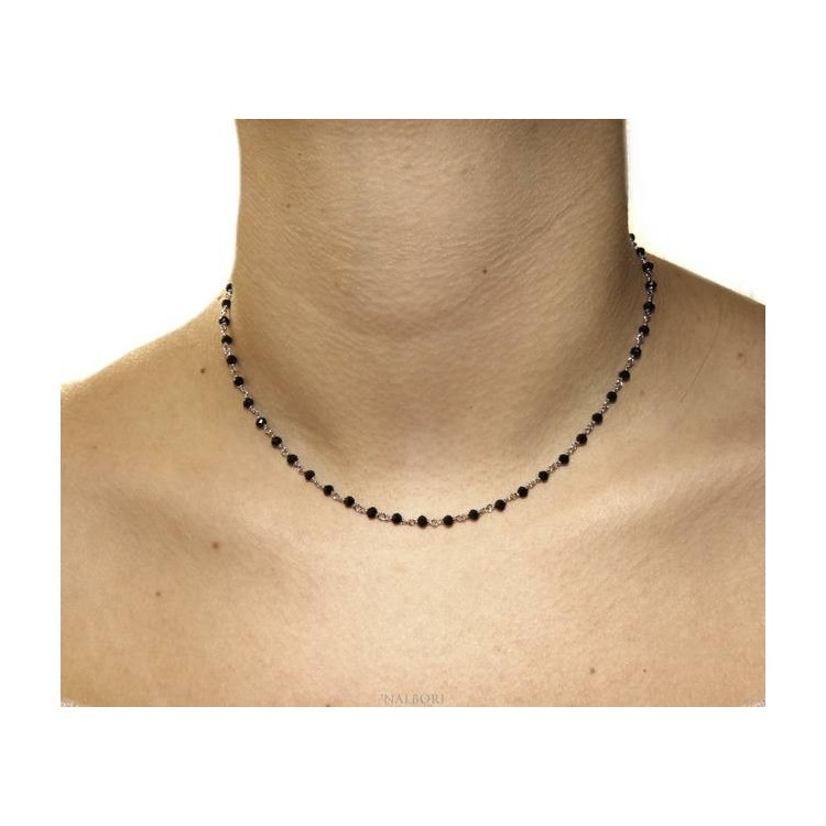 RMB|Collana uomo donna Argento 925 Con cristallo nero 3,5 mm lavorazione rosario marsigliese fatta a mano 40+5