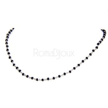 RMB|Collana Rosario uomo Argento 925 Con cristallo nero croce e madonna 66 cm