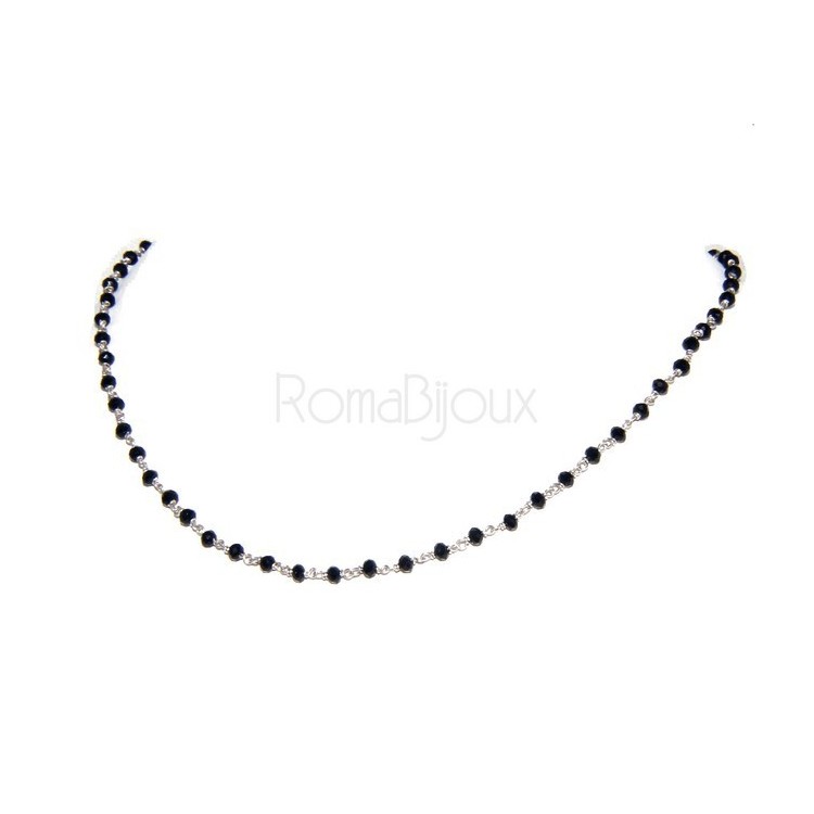 RMB|Collana Rosario uomo Argento 925 Con cristallo nero croce e madonna 66 cm