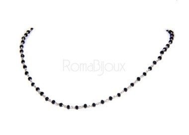 RMB|Collana Rosario uomo Argento 925 Con cristallo nero croce e madonna 66 cm