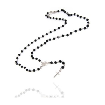 RMB|Collana Rosario uomo Argento 925 Con cristallo nero tondo 4mm croce madonna miracolosa 60+5
