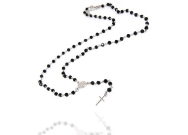 RMB|Collana Rosario uomo Argento 925 Con cristallo nero tondo 4mm croce madonna miracolosa 60+5