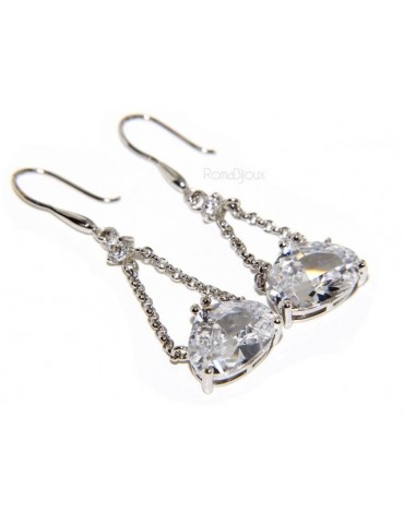 925 Rhodium-plated earrings with chains and pendants large zircon