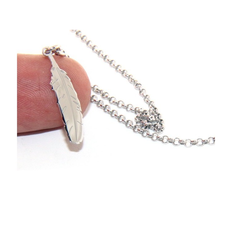 RMB|Argento 925 : Collana girocollo uomo o donna con pendente ciondolo piuma taglio laser