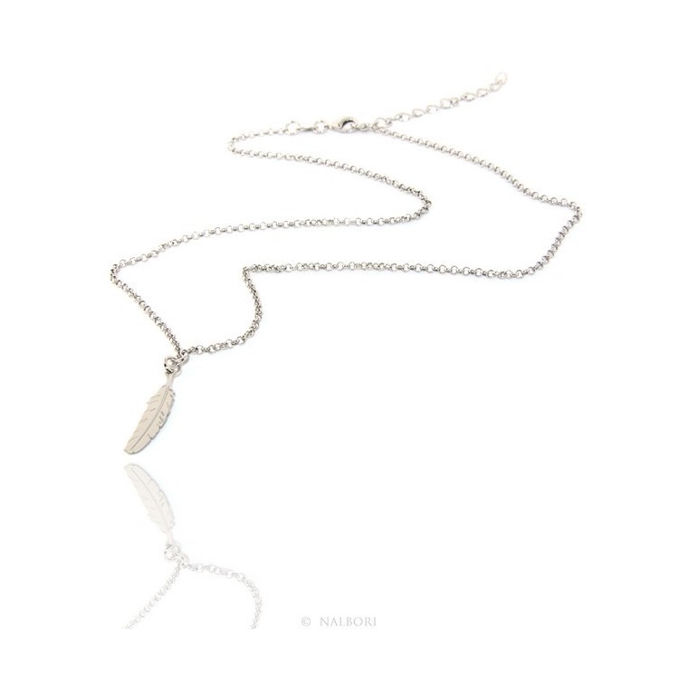 RMB|Argento 925 : Collana girocollo uomo o donna con pendente ciondolo piuma taglio laser