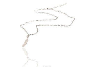 RMB|Argento 925 : Collana girocollo uomo o donna con pendente ciondolo piuma taglio laser
