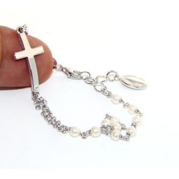 RMB|925 silver rosary bracelet Miraculous Madonna, Convex Cross and Beads 15.00 - 17.50 cm