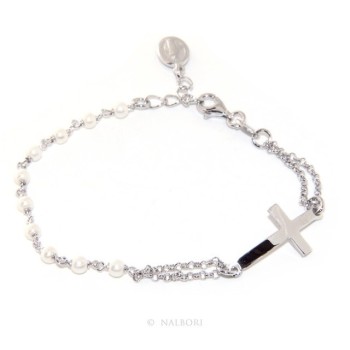 RMB|925 silver rosary bracelet Miraculous Madonna, Convex Cross and Beads 15.00 - 17.50 cm