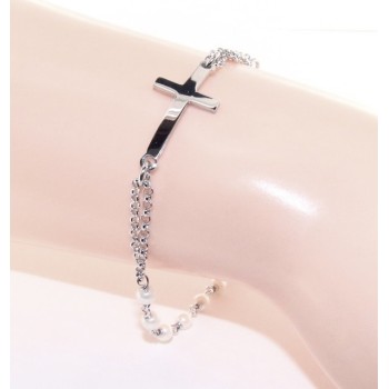 RMB|925 silver rosary bracelet Miraculous Madonna, Convex Cross and Beads 15.00 - 17.50 cm