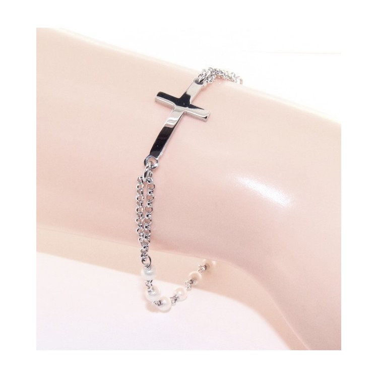 RMB|Bracciale rosario donna in Argento 925 madonna miracolosa , croce convessa e perline 15,00 - 17,50 cm