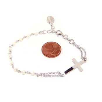 RMB|Bracciale rosario donna in Argento 925 madonna miracolosa , croce convessa e perline 15,00 - 17,50 cm