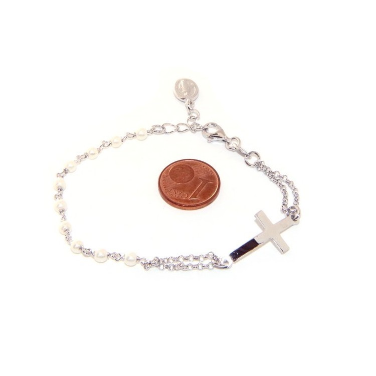 RMB|925 silver rosary bracelet Miraculous Madonna, Convex Cross and Beads 15.00 - 17.50 cm