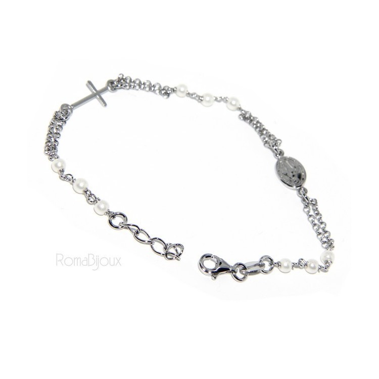 RMB|Bracciale rosario uomo donna in Argento 925 madonna miracolosa , croce e perline bianche 16,50 19,50