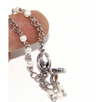 RMB|Bracciale rosario uomo donna in Argento 925 madonna miracolosa , croce e perline bianche 16,50 19,50