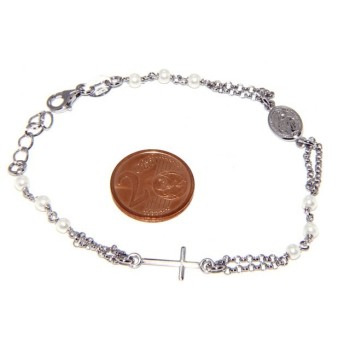 RMB|Bracciale rosario uomo donna in Argento 925 madonna miracolosa , croce e perline bianche 16,50 19,50