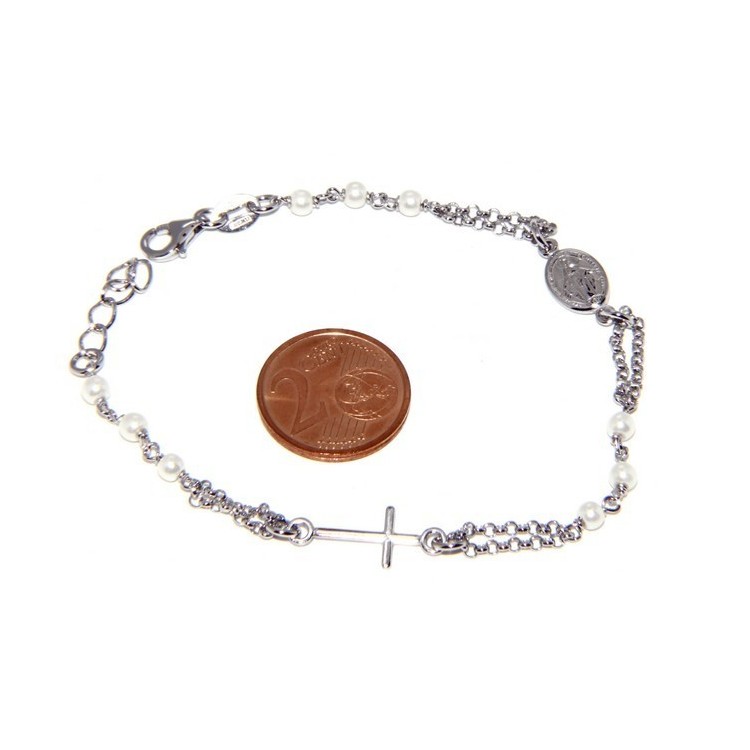 RMB|Bracciale rosario uomo donna in Argento 925 madonna miracolosa , croce e perline bianche 16,50 19,50