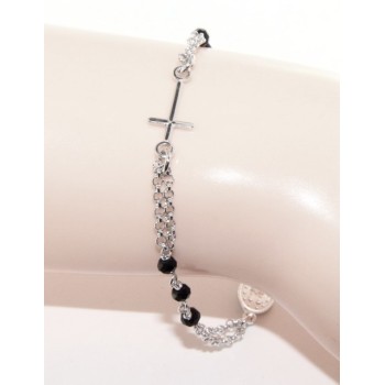 RMB|925 Silver Woman Woman Rosary Bracelet with Miraculous Madonna, Cross and Black Crystal 17.50 - 20.00