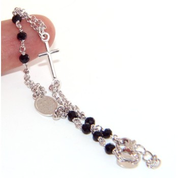 RMB|925 Silver Woman Woman Rosary Bracelet with Miraculous Madonna, Cross and Black Crystal 17.50 - 20.00