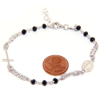 RMB|925 Silver Woman Woman Rosary Bracelet with Miraculous Madonna, Cross and Black Crystal 17.50 - 20.00