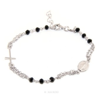RMB|Bracciale rosario uomo donna in Argento 925 con madonna miracolosa , croce e cristallo nero 17,50 - 20,00