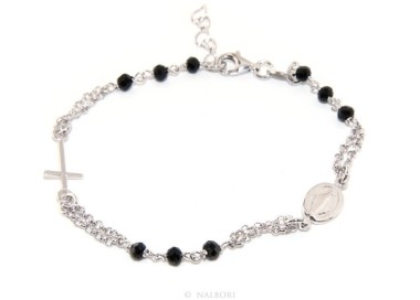 RMB|Bracciale rosario uomo donna in Argento 925 con madonna miracolosa , croce e cristallo nero 17,50 - 20,00