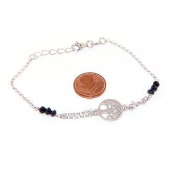 RMB|Bracciale Argento 925 medaglietta Albero della Vita satinato cristallo 15,50-18,50