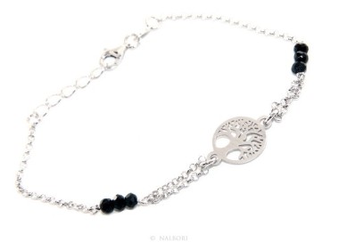 RMB|925 Sterling Silver bracelet with satin crystal Tree of Life medal 15.50-18.50
