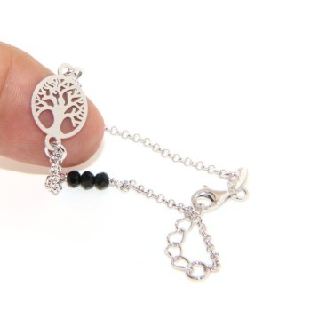 RMB|Bracciale Argento 925 medaglietta Albero della Vita satinato cristallo 15,50-18,50