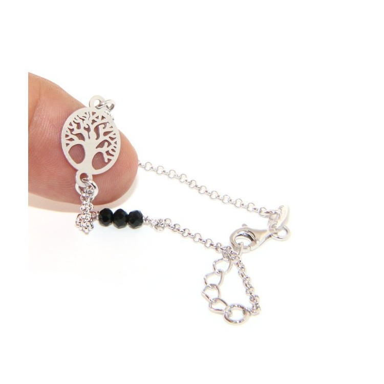 RMB|925 Sterling Silver bracelet with satin crystal Tree of Life medal 15.50-18.50