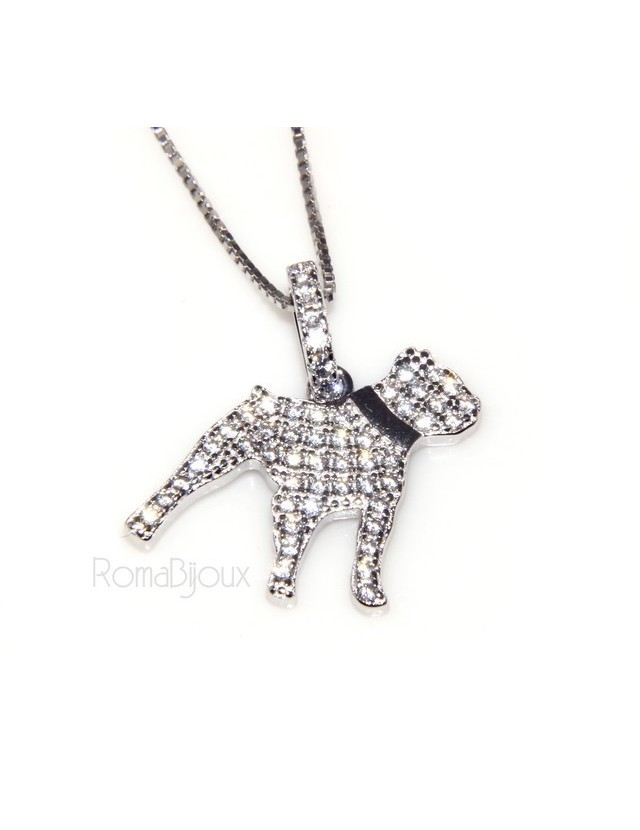 925: My Dog Venetian woman necklace with pendant dog Pitbull microsetting brilliant cubic zirconia