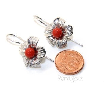 RMB|Silver 925 Sterling Pearl Ball Calibrating Natural Red Coral and Flower
