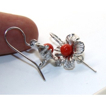 RMB|Silver 925 Sterling Pearl Ball Calibrating Natural Red Coral and Flower