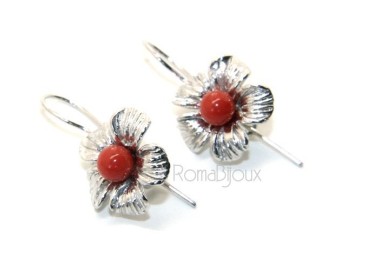 RMB|Silver 925 Sterling Pearl Ball Calibrating Natural Red Coral and Flower
