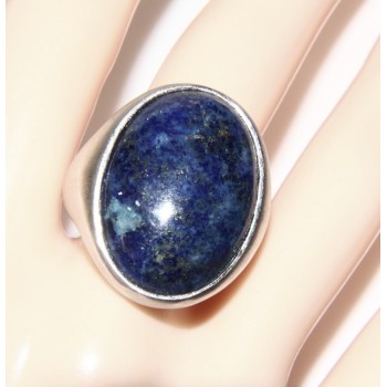 RMB|Argento 925 Massiccio satinato : Anello donna ovale con grande lapis blu notte naturale misura 16