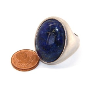 RMB|Silver 925 Satin Solid: Oval woman's ring with large blue natural night lapis size 16