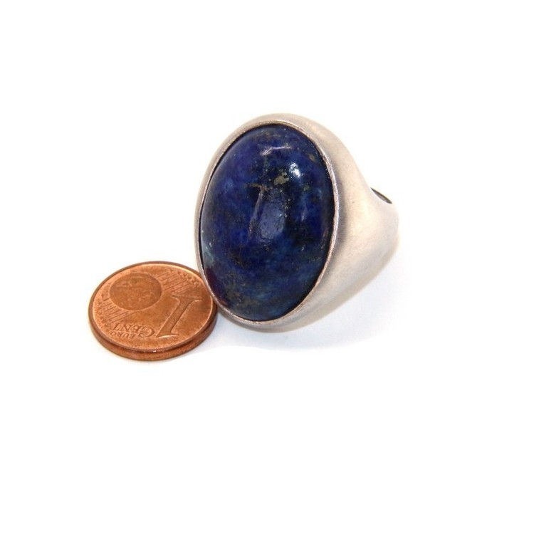 RMB|Silver 925 Satin Solid: Oval woman's ring with large blue natural night lapis size 16