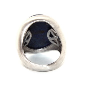 RMB|Silver 925 Satin Solid: Oval woman's ring with large blue natural night lapis size 16