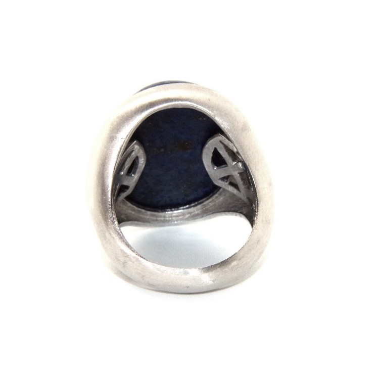 RMB|Argento 925 Massiccio satinato : Anello donna ovale con grande lapis blu notte naturale misura 16