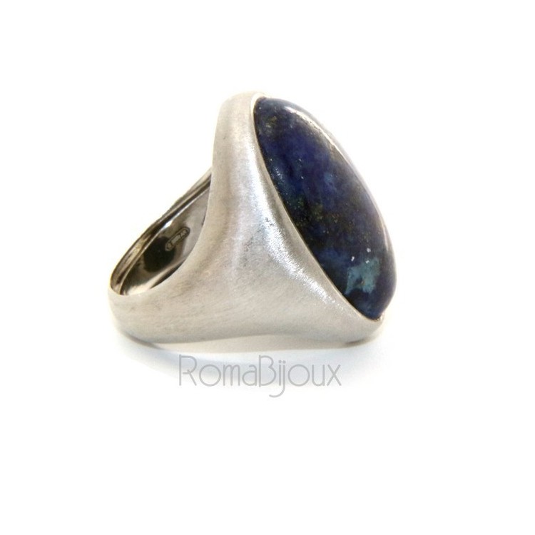 RMB|Silver 925 Satin Solid: Oval woman's ring with large blue natural night lapis size 16