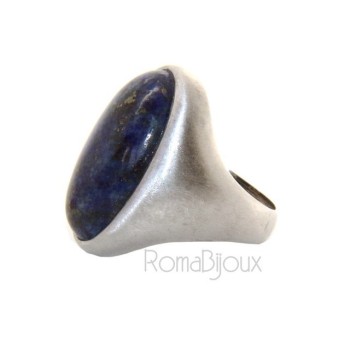 RMB|Silver 925 Satin Solid: Oval woman's ring with large blue natural night lapis size 16